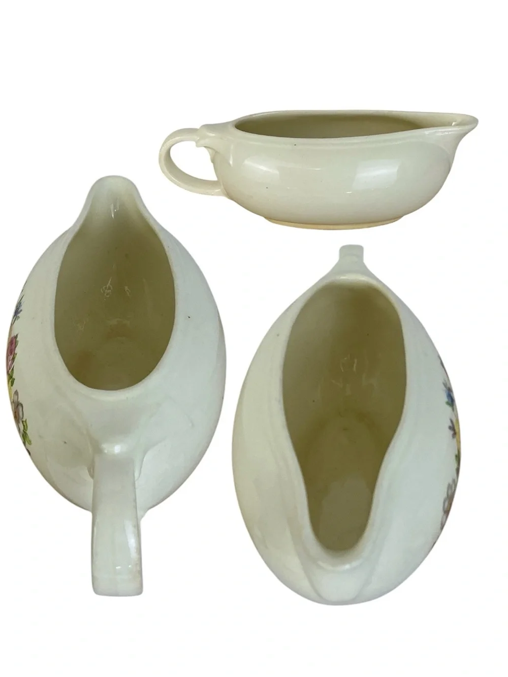 Vintage Taylor Smith China Gravy Boat & Dish Floral Creamy Ivory 2 Pc MCM 1940’s